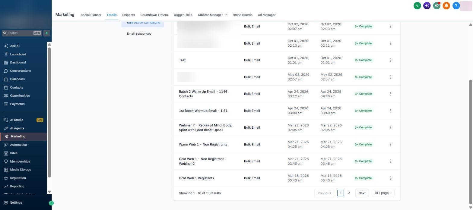 Bulk email list: warm-up batches, webinar replay with upsell, warm and cold non-registrant sends, cold registrants