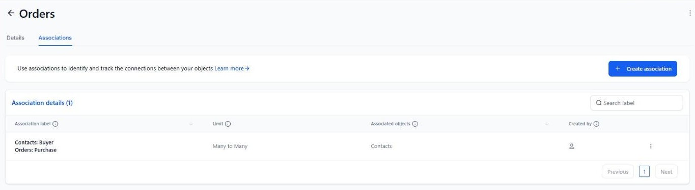 Order association: Contacts Buyer to Orders Purchase, many to many